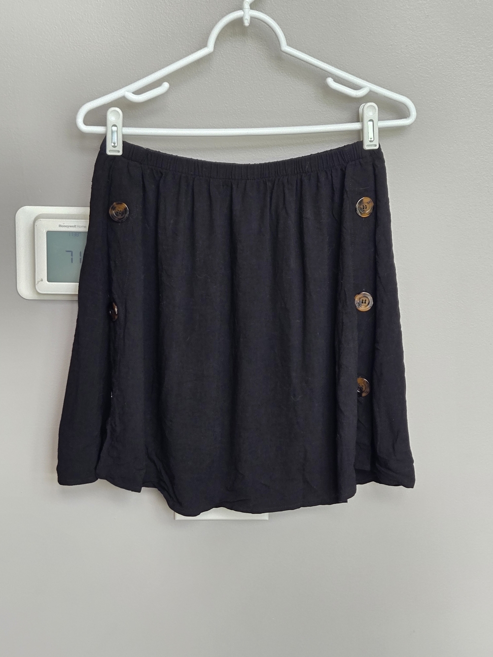 Toluca Swim Black Linen Blend Button Detail Mini Skirt Coverup Womens Size M